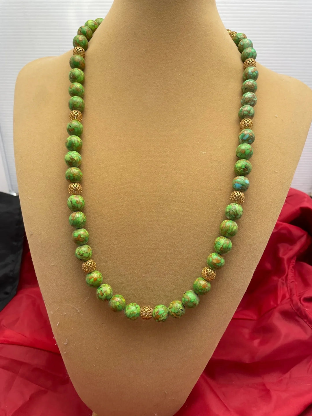 Green Mosaic Turquoise and Gold Necklace