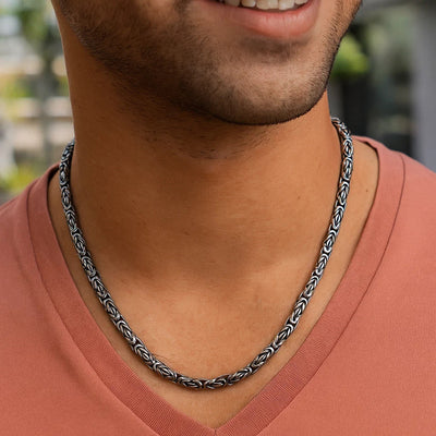 Sterling Silver Gunmetal Finish Byzantine Chain Necklace - jazzyjewelryjones