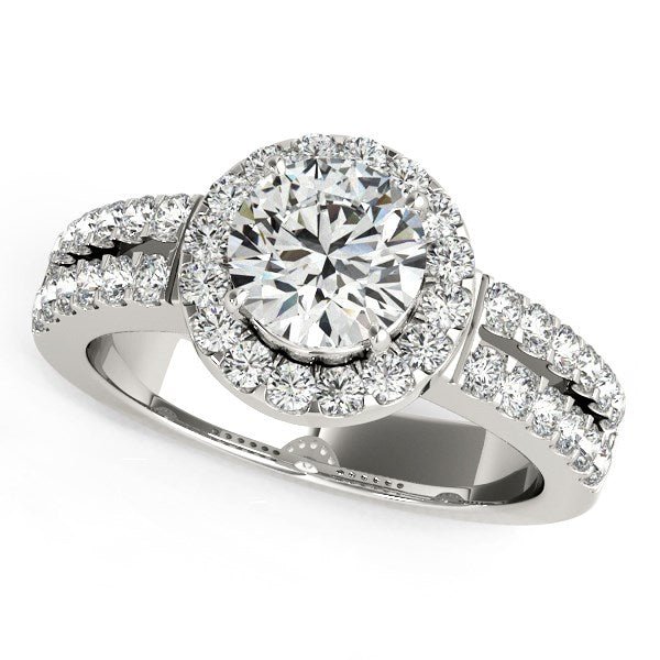 14k White Gold Halo Diamond Engagement Ring With Double Row Band (1 3/8 cttw) - jazzyjewelryjones
