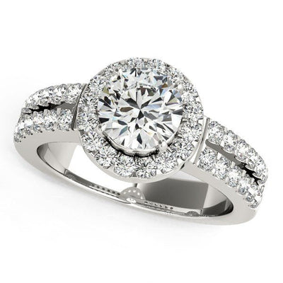 14k White Gold Halo Diamond Engagement Ring With Double Row Band (1 3/8 cttw) - jazzyjewelryjones