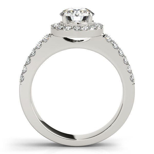 14k White Gold Halo Diamond Engagement Ring With Double Row Band (1 3/8 cttw) - jazzyjewelryjones