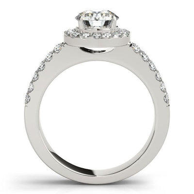 14k White Gold Halo Diamond Engagement Ring With Double Row Band (1 3/8 cttw) - jazzyjewelryjones