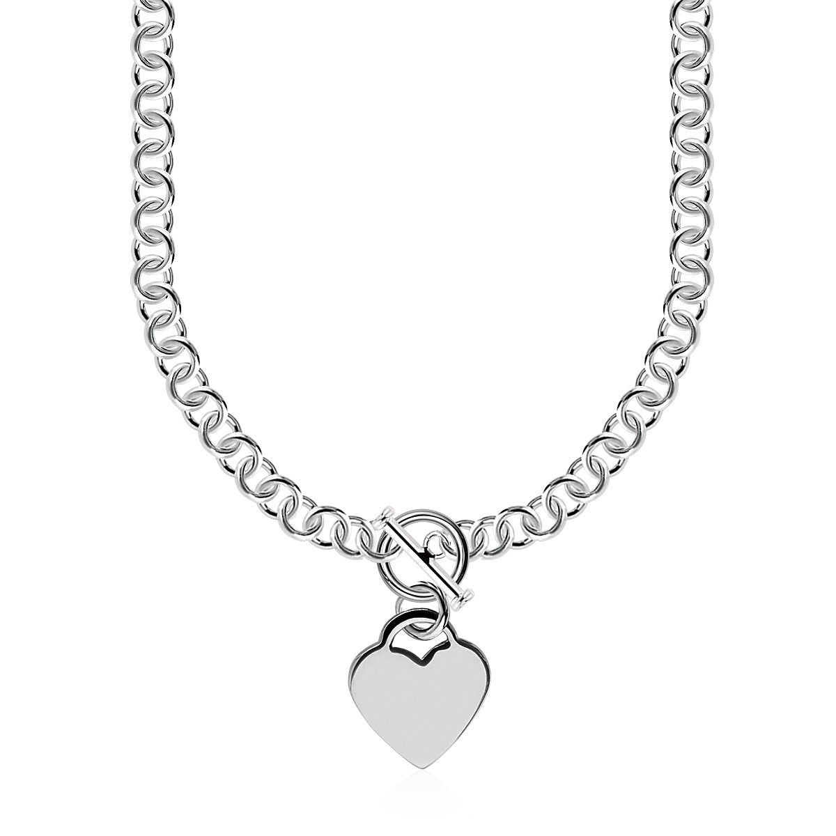 Sterling Silver Rolo Chain with a Heart Toggle Charm and Rhodium Plating - jazzyjewelryjones
