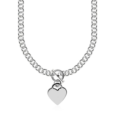 Sterling Silver Rolo Chain with a Heart Toggle Charm and Rhodium Plating - jazzyjewelryjones