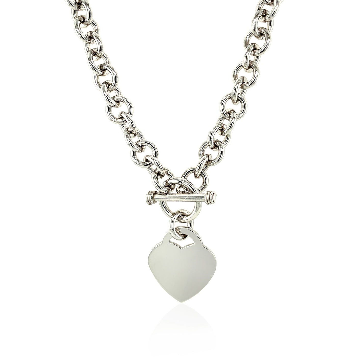 Sterling Silver Rolo Chain with a Heart Toggle Charm and Rhodium Plating - jazzyjewelryjones