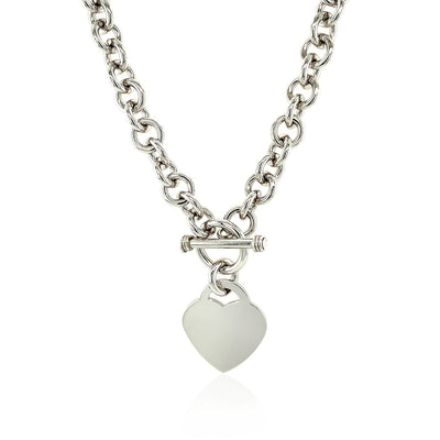 Sterling Silver Rolo Chain with a Heart Toggle Charm and Rhodium Plating - jazzyjewelryjones