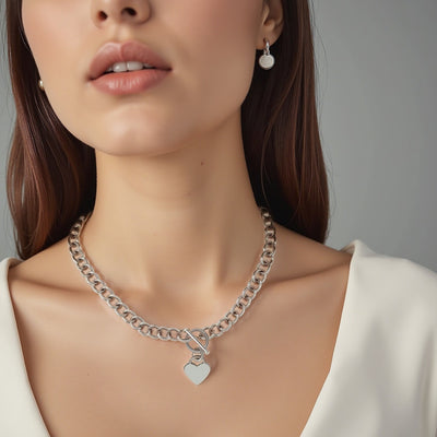 Sterling Silver Rolo Chain with a Heart Toggle Charm and Rhodium Plating - jazzyjewelryjones