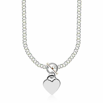 Sterling Silver Rhodium Plated Rolo Chain Necklace with a Heart Toggle Charm - jazzyjewelryjones
