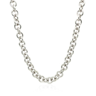 Sterling Silver Rhodium Plated Rolo Chain Necklace with a Heart Toggle Charm - jazzyjewelryjones