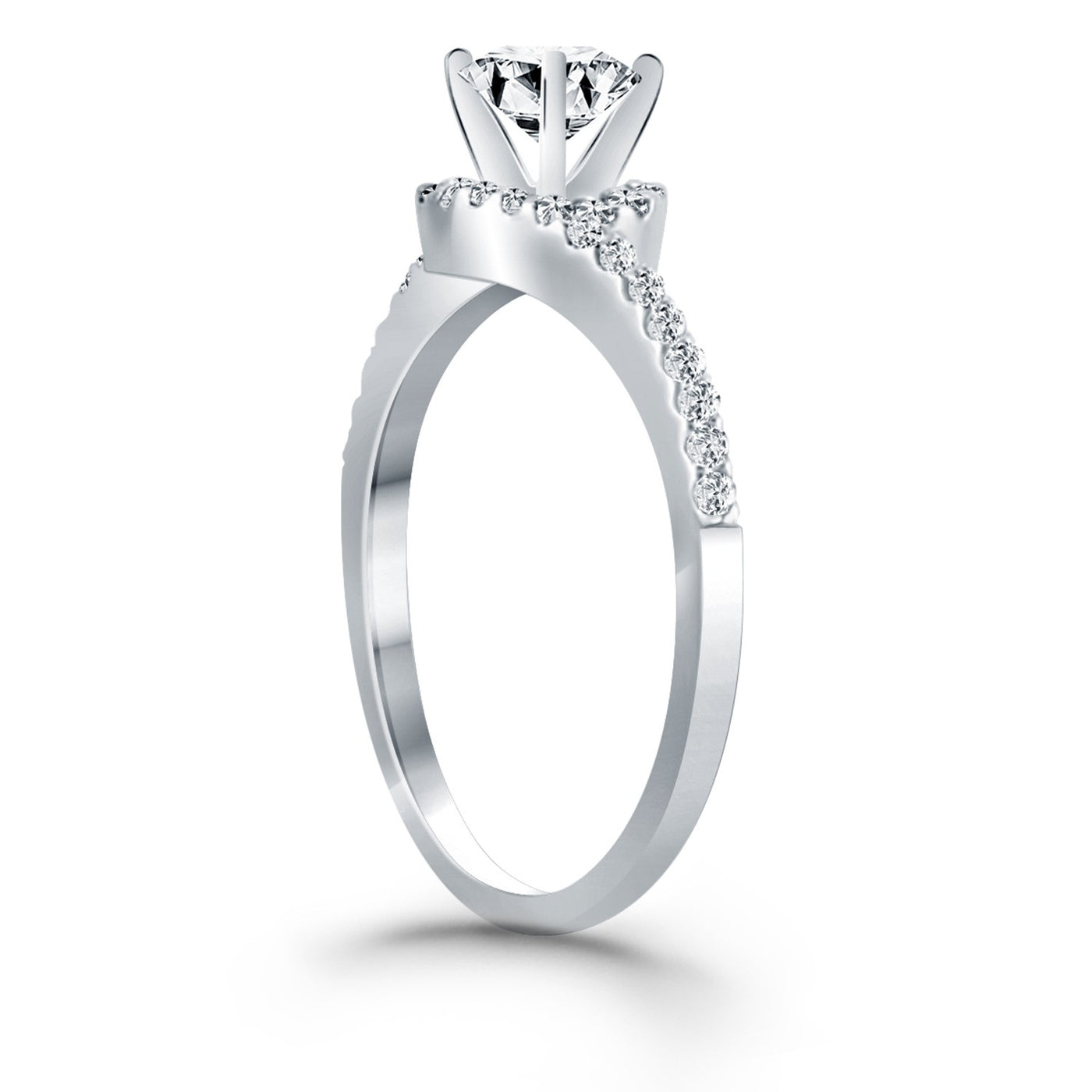 14k White Gold Bypass Swirl Diamond Halo Engagement Ring - jazzyjewelryjones
