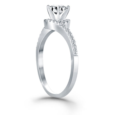 14k White Gold Bypass Swirl Diamond Halo Engagement Ring - jazzyjewelryjones