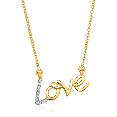 14k Yellow Gold 18 inch Necklace with Gold and Diamond Love Symbol - jazzyjewelryjones