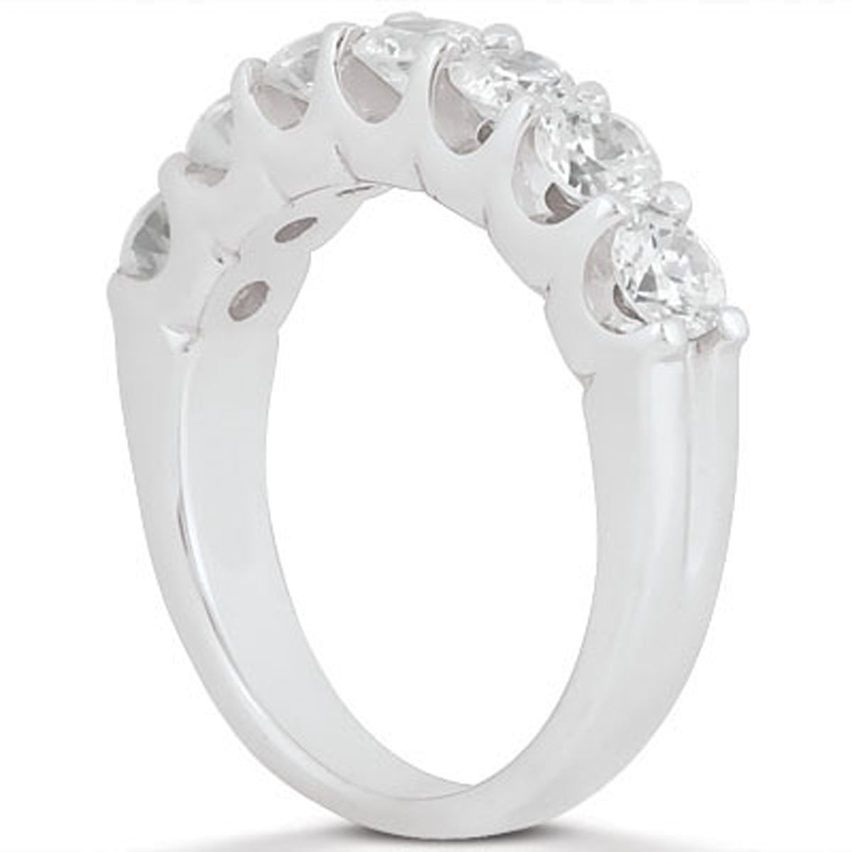 14k White Gold Diamond Scalloped Shared U Prong Setting Wedding Ring Band - jazzyjewelryjones