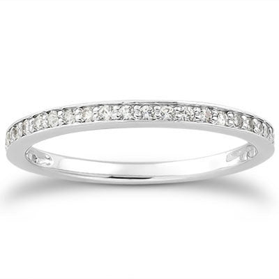 14k White Gold Micro - pave Diamond Wedding Ring Band Set 3/4 Around - jazzyjewelryjones