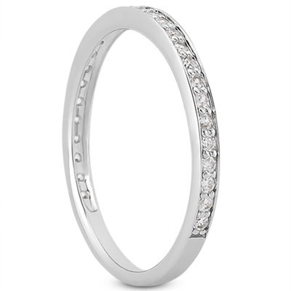 14k White Gold Micro - pave Diamond Wedding Ring Band Set 3/4 Around - jazzyjewelryjones