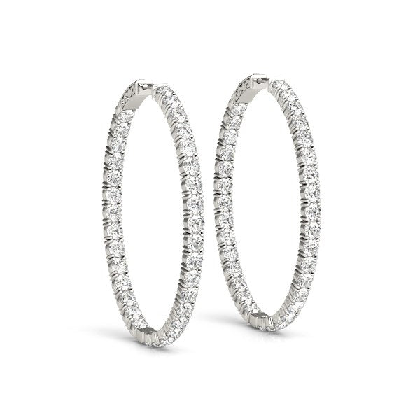Oval Shape Two Sided Diamond Hoop Earrings in 14k White Gold (2 cttw) - jazzyjewelryjones