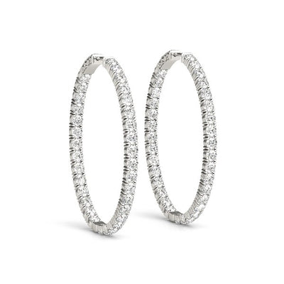 Oval Shape Two Sided Diamond Hoop Earrings in 14k White Gold (2 cttw) - jazzyjewelryjones