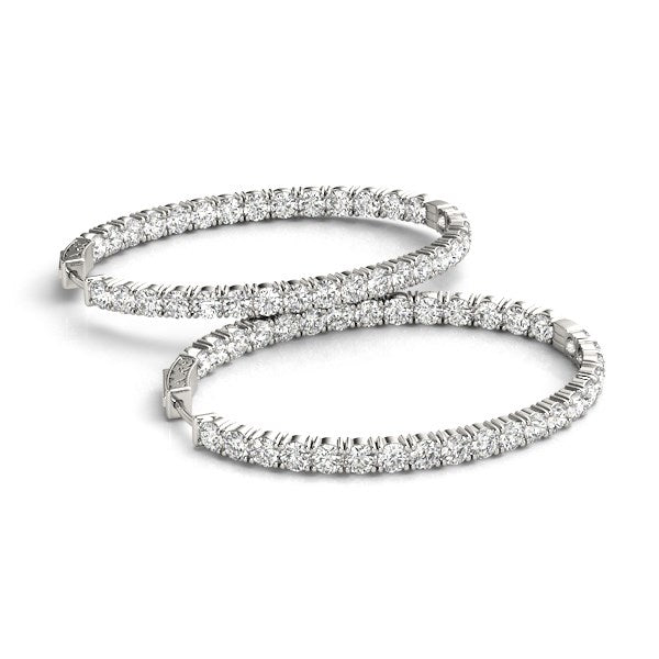 Oval Shape Two Sided Diamond Hoop Earrings in 14k White Gold (2 cttw) - jazzyjewelryjones