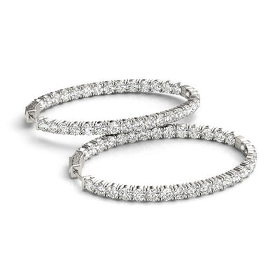 Oval Shape Two Sided Diamond Hoop Earrings in 14k White Gold (2 cttw) - jazzyjewelryjones