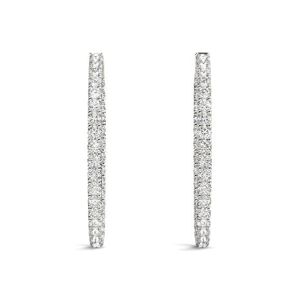 Oval Shape Two Sided Diamond Hoop Earrings in 14k White Gold (2 cttw) - jazzyjewelryjones