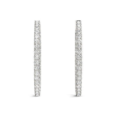 Oval Shape Two Sided Diamond Hoop Earrings in 14k White Gold (2 cttw) - jazzyjewelryjones