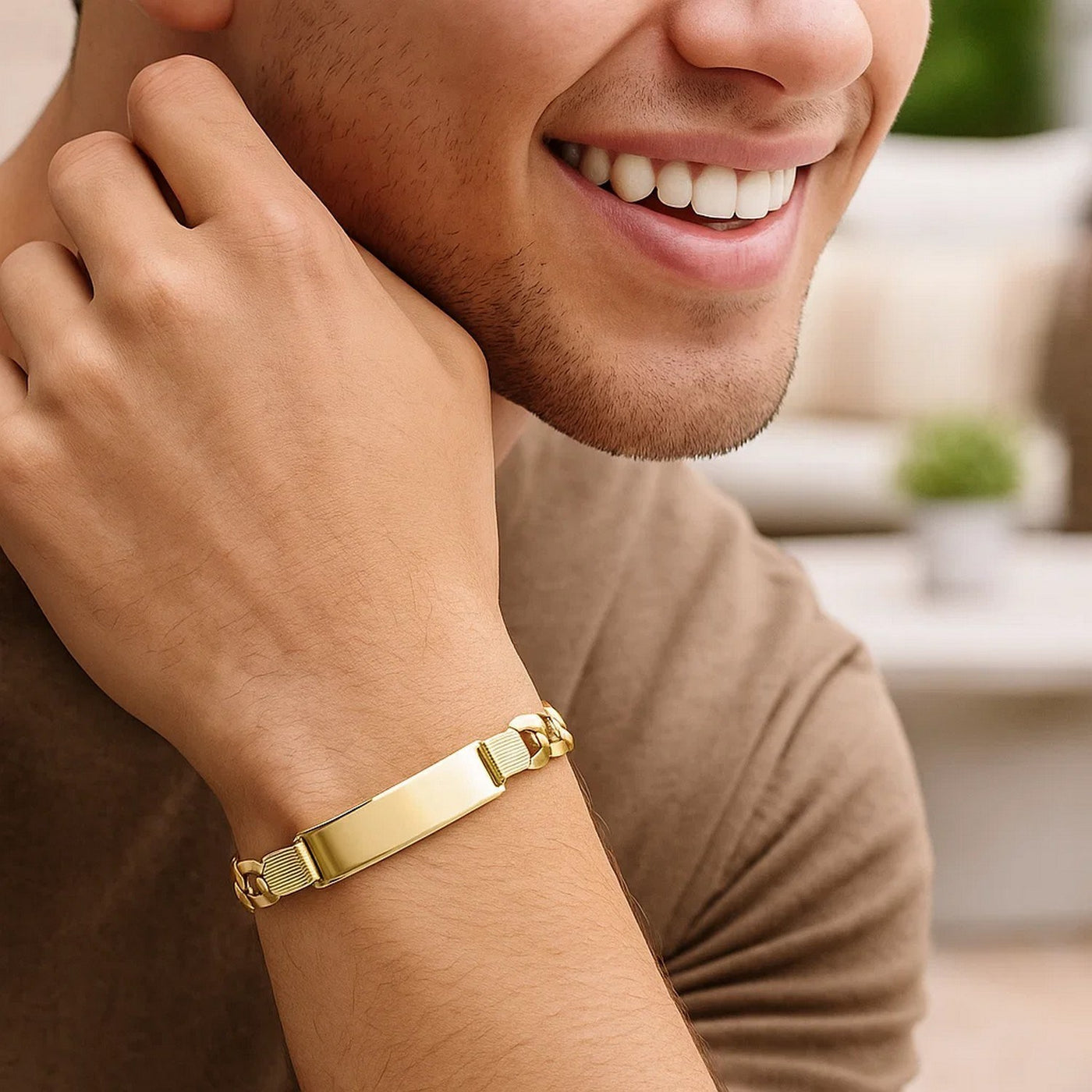 14k Yellow Gold 8 1/2 inch Mens Wide Curb Chain ID Bracelet (10.00 mm) - jazzyjewelryjones