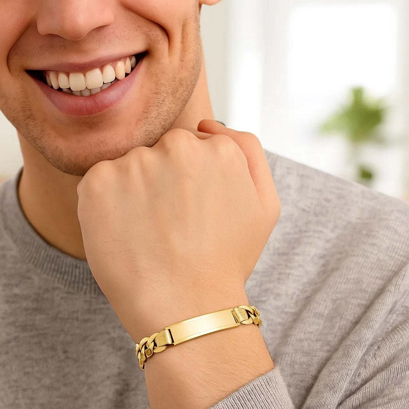 14k Yellow Gold 8 1/2 inch Mens Wide Curb Chain ID Bracelet (10.00 mm) - jazzyjewelryjones