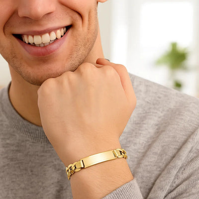 14k Yellow Gold 8 1/2 inch Mens Wide Curb Chain ID Bracelet (10.00 mm) - jazzyjewelryjones