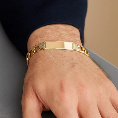 14k Yellow Gold 8 1/2 inch Mens Wide Curb Chain ID Bracelet (10.00 mm) - jazzyjewelryjones