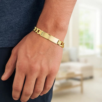 14k Yellow Gold 8 1/2 inch Mens Wide Curb Chain ID Bracelet (10.00 mm) - jazzyjewelryjones