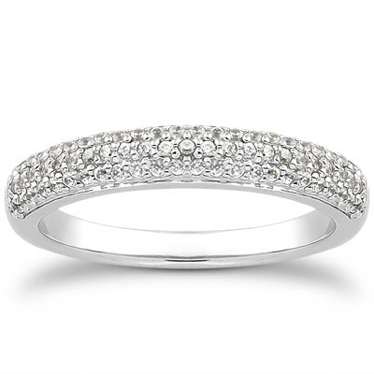 14k White Gold Triple Multi - Row Micro - Pave Diamond Wedding Ring Band - jazzyjewelryjones