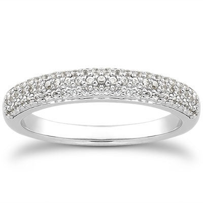 14k White Gold Triple Multi - Row Micro - Pave Diamond Wedding Ring Band - jazzyjewelryjones