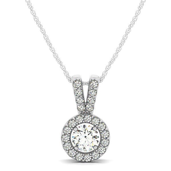 Round Pendant with Split Bail and Diamond Halo in 14k White Gold (3/4 cttw) - jazzyjewelryjones