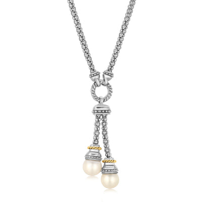 18k Yellow Gold and Sterling Silver Popcorn Style Necklace with Pearl Accents - jazzyjewelryjones