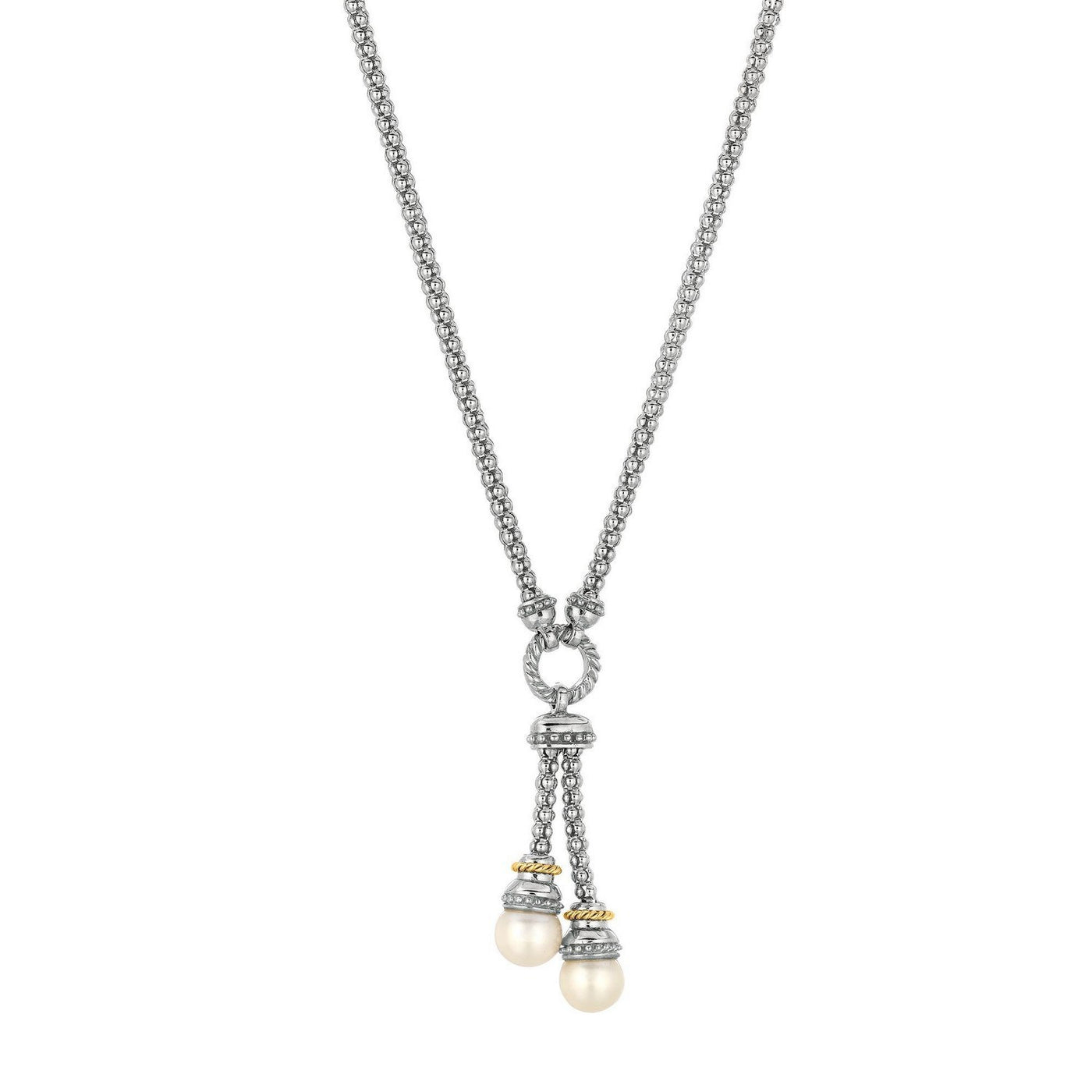 18k Yellow Gold and Sterling Silver Popcorn Style Necklace with Pearl Accents - jazzyjewelryjones