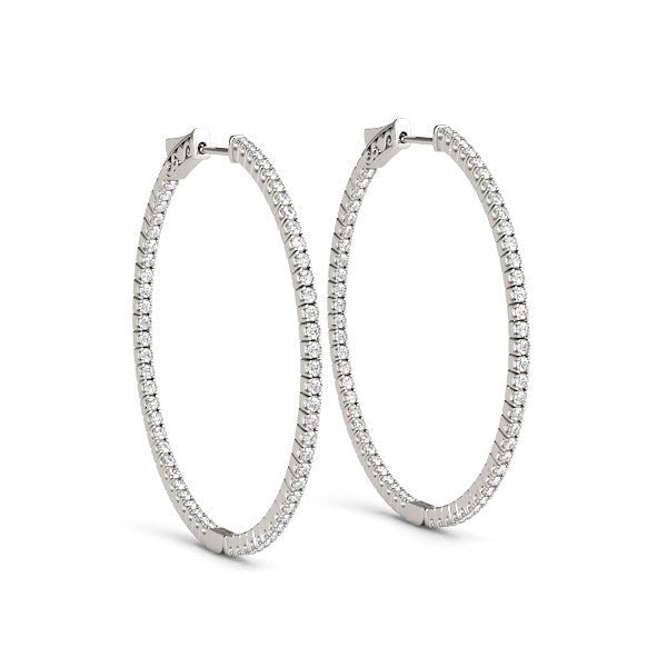 14k White Gold Slim Two Sided Diamond Hoop Earrings (1 1/2 cttw) - jazzyjewelryjones