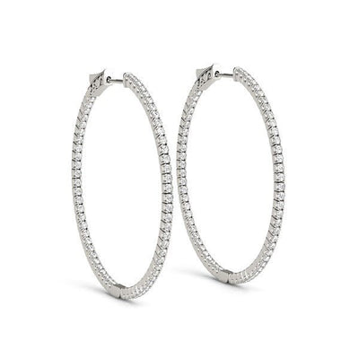 14k White Gold Slim Two Sided Diamond Hoop Earrings (1 1/2 cttw) - jazzyjewelryjones