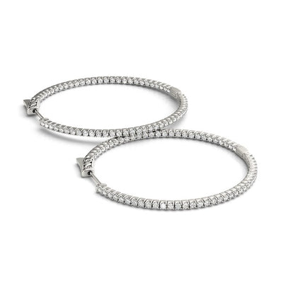 14k White Gold Slim Two Sided Diamond Hoop Earrings (1 1/2 cttw) - jazzyjewelryjones