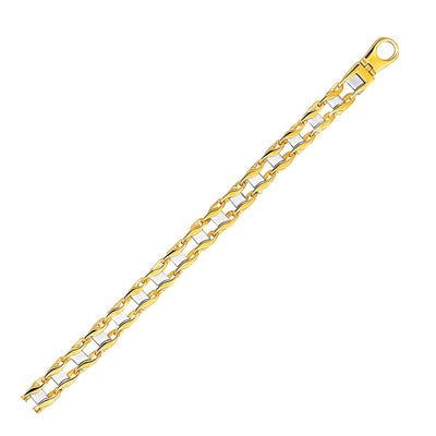 14k Two - Tone Gold Mens Bracelet with S Style Bar Links (7.85 mm) - jazzyjewelryjones