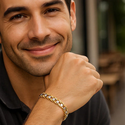 14k Two - Tone Gold Mens Bracelet with S Style Bar Links (7.85 mm) - jazzyjewelryjones