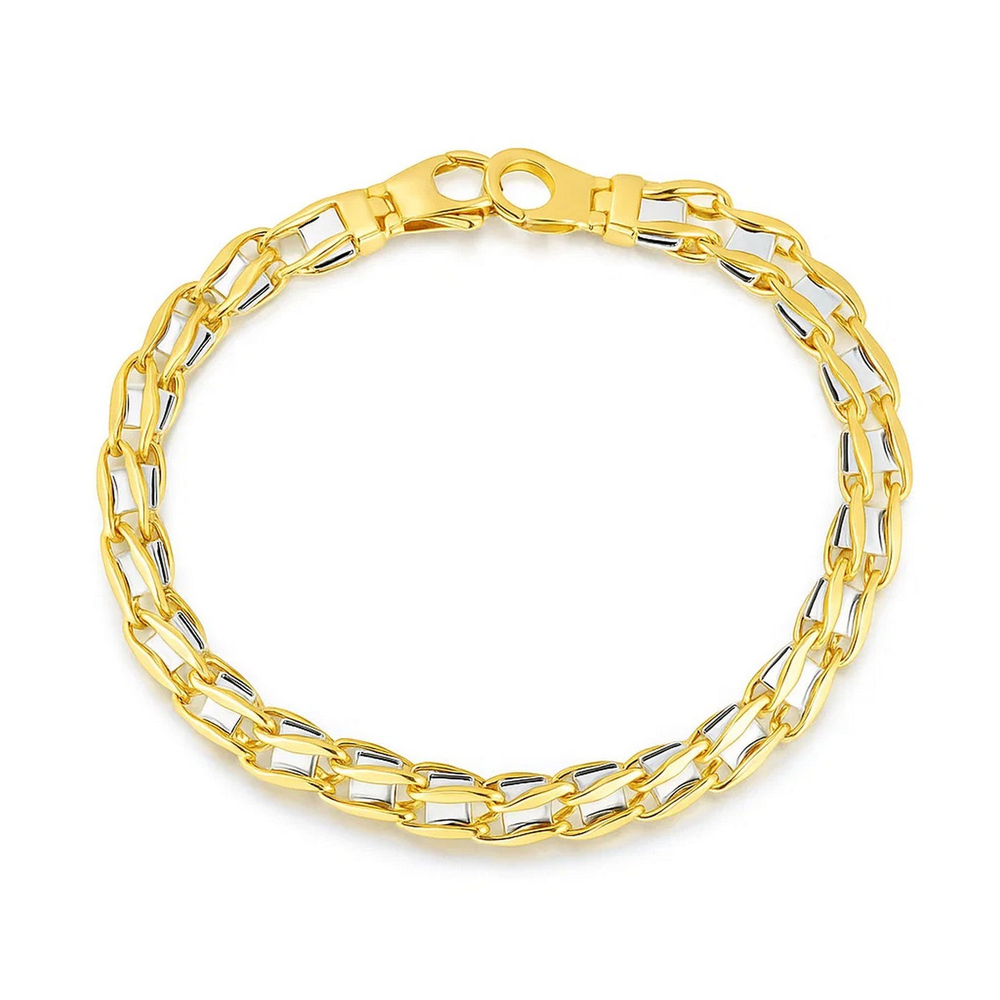 14k Two - Tone Gold Mens Bracelet with S Style Bar Links (7.85 mm) - jazzyjewelryjones
