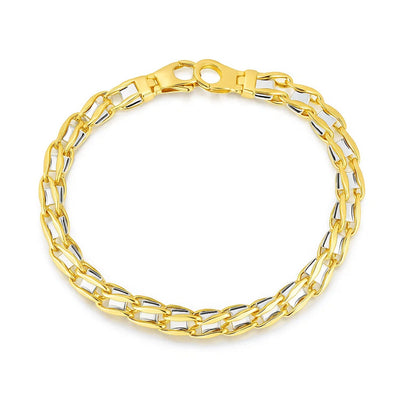14k Two - Tone Gold Mens Bracelet with S Style Bar Links (7.85 mm) - jazzyjewelryjones