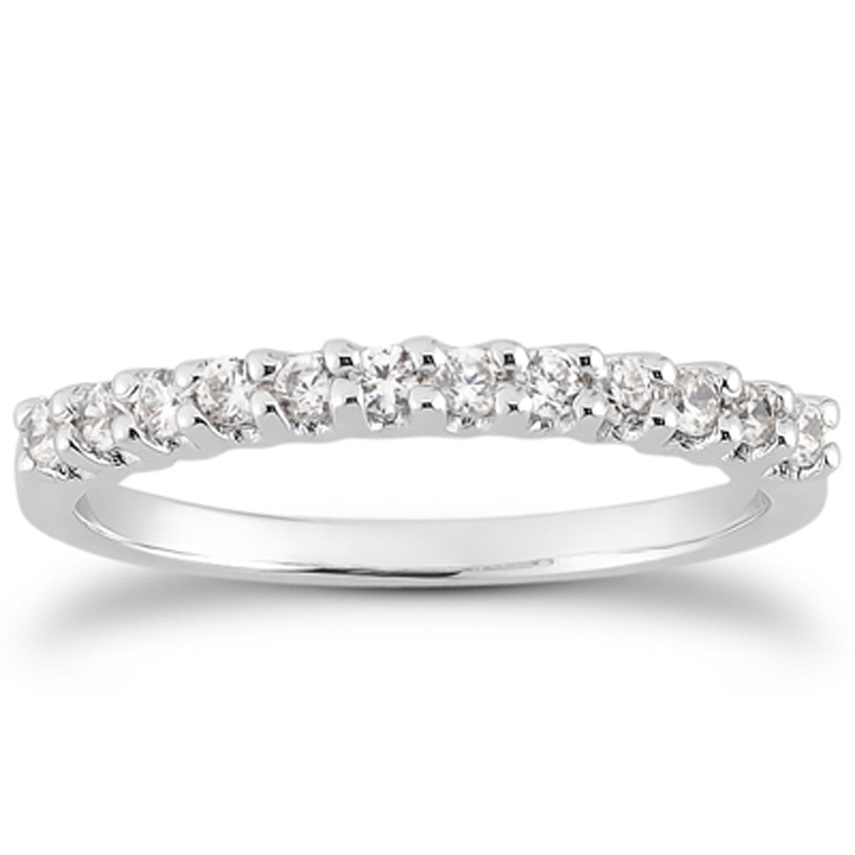 14k White Gold Fancy U Setting Shared Prong Diamond Wedding Ring Band - jazzyjewelryjones