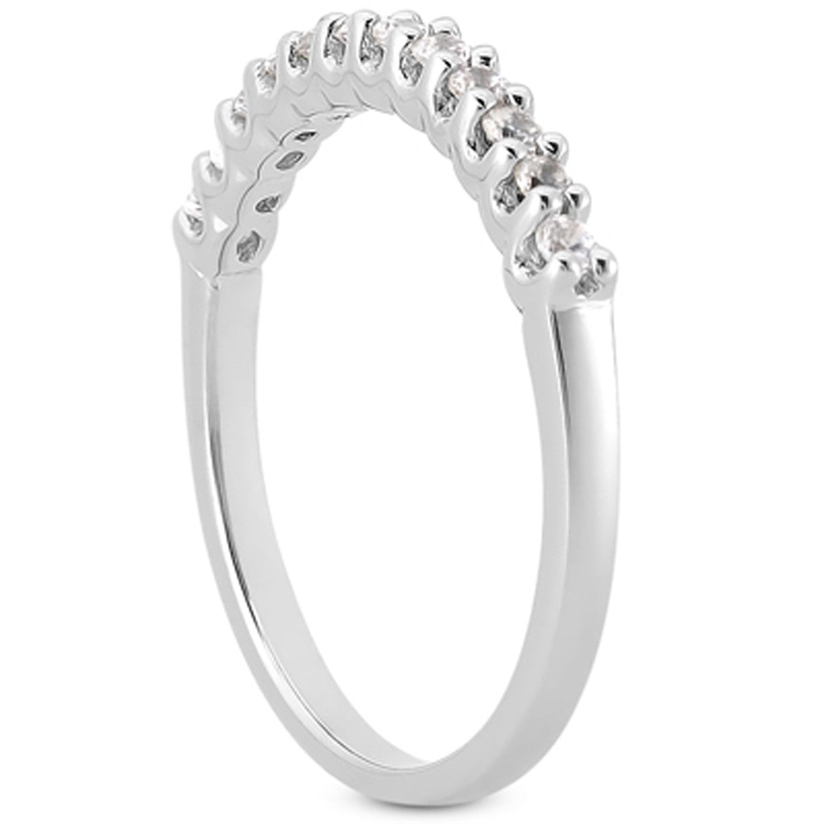 14k White Gold Fancy U Setting Shared Prong Diamond Wedding Ring Band - jazzyjewelryjones