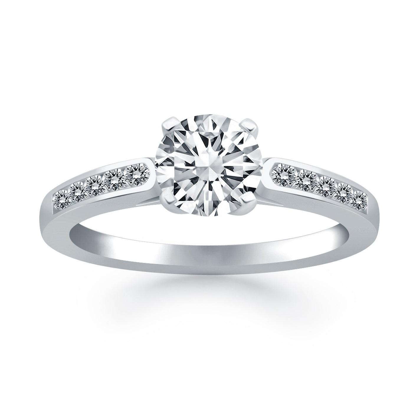 14k White Gold Diamond Channel Cathedral Engagement Ring - jazzyjewelryjones