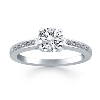 14k White Gold Diamond Channel Cathedral Engagement Ring - jazzyjewelryjones