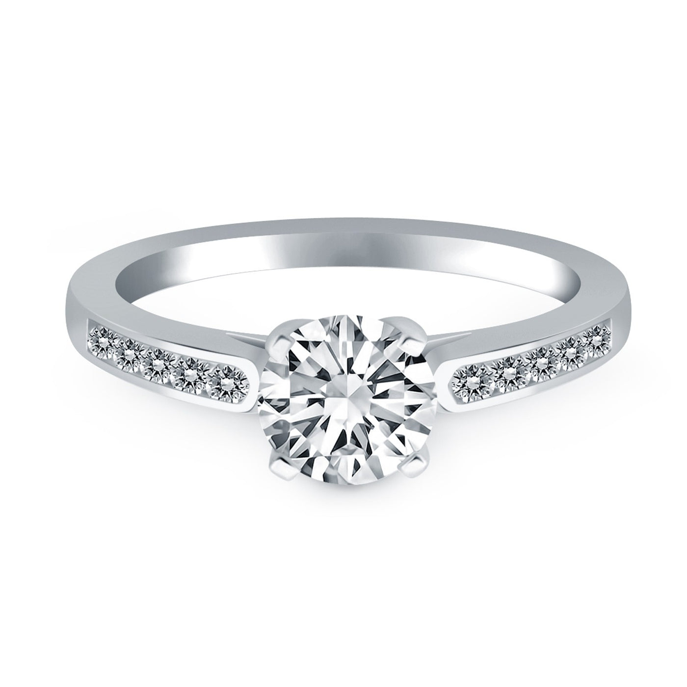 14k White Gold Diamond Channel Cathedral Engagement Ring - jazzyjewelryjones