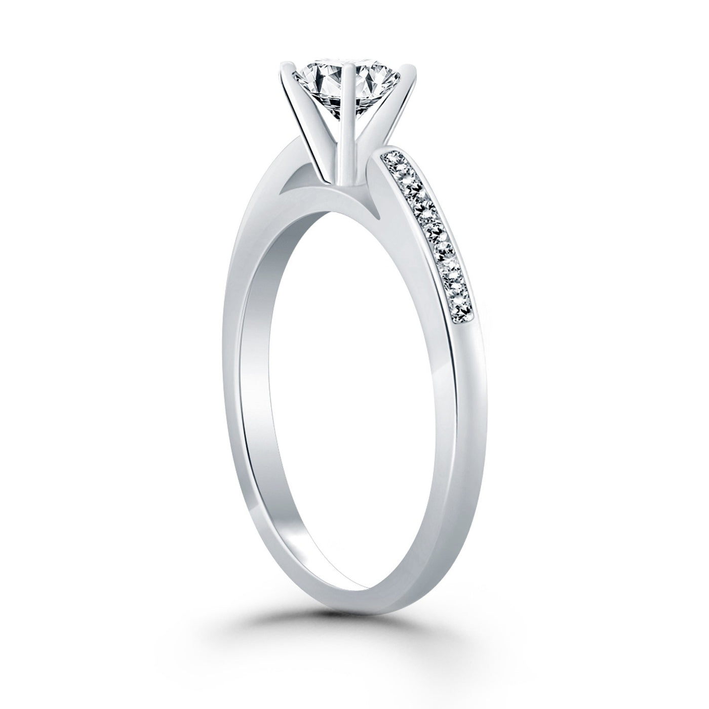 14k White Gold Diamond Channel Cathedral Engagement Ring - jazzyjewelryjones