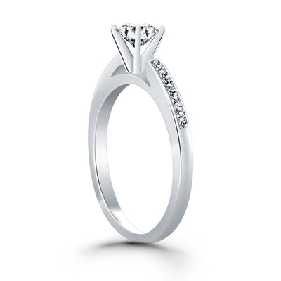 14k White Gold Diamond Channel Cathedral Engagement Ring - jazzyjewelryjones