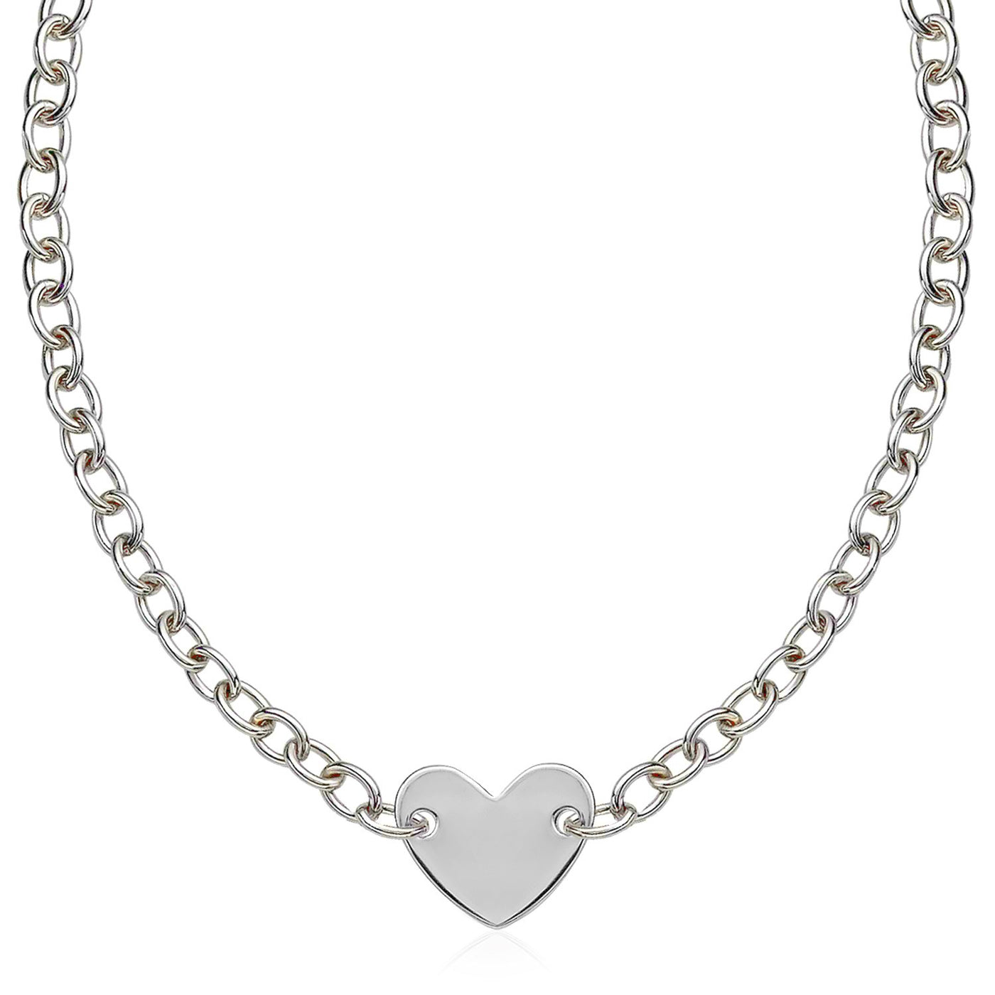 Sterling Silver Rhodium Plated Chain Bracelet with a Flat Heart Motif Station - jazzyjewelryjones